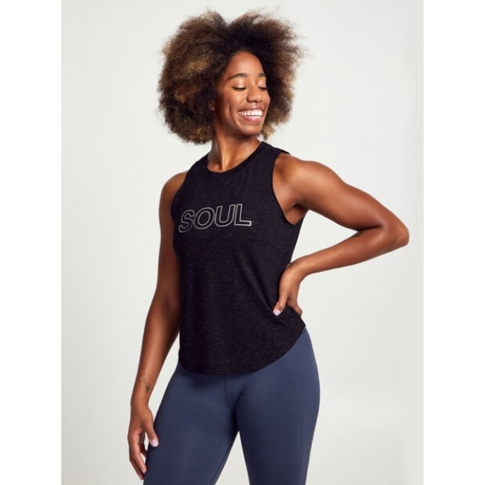 SOUL BY SOULCYCLE Black Lurex Sparkle Cropped Boxy Muscle Tank Top Size XS
